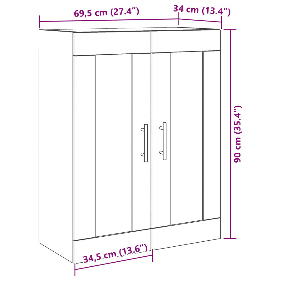 Wandkast Met Glazen Deuren Oud Hout 69,5X34X90 Cm