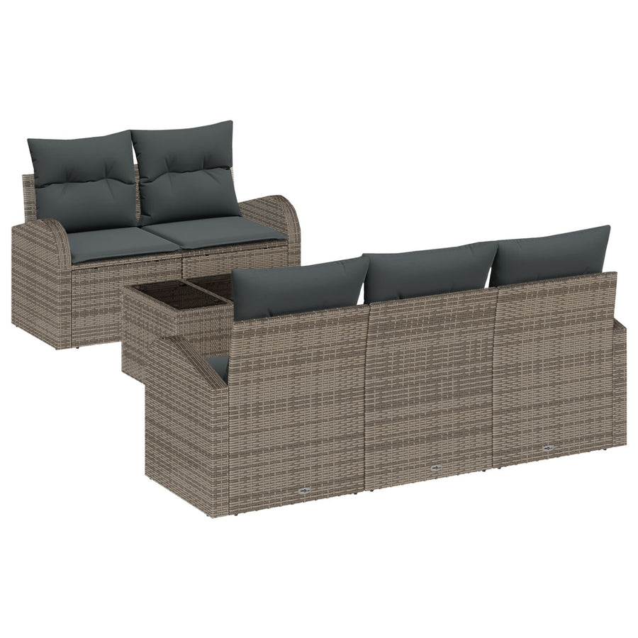 6-Delige Tuin Sofa Set Met Kussens Grijs Poly Rattan