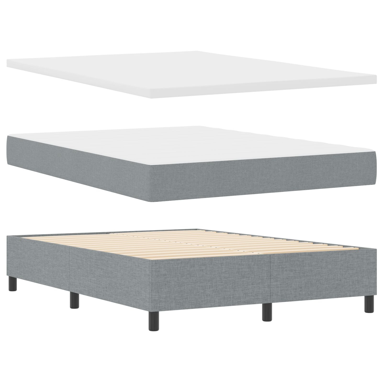Boxspringbed Met Matras & Bank Stof Lichtgrijs 140 x 190 cm Lijnen ontwerp