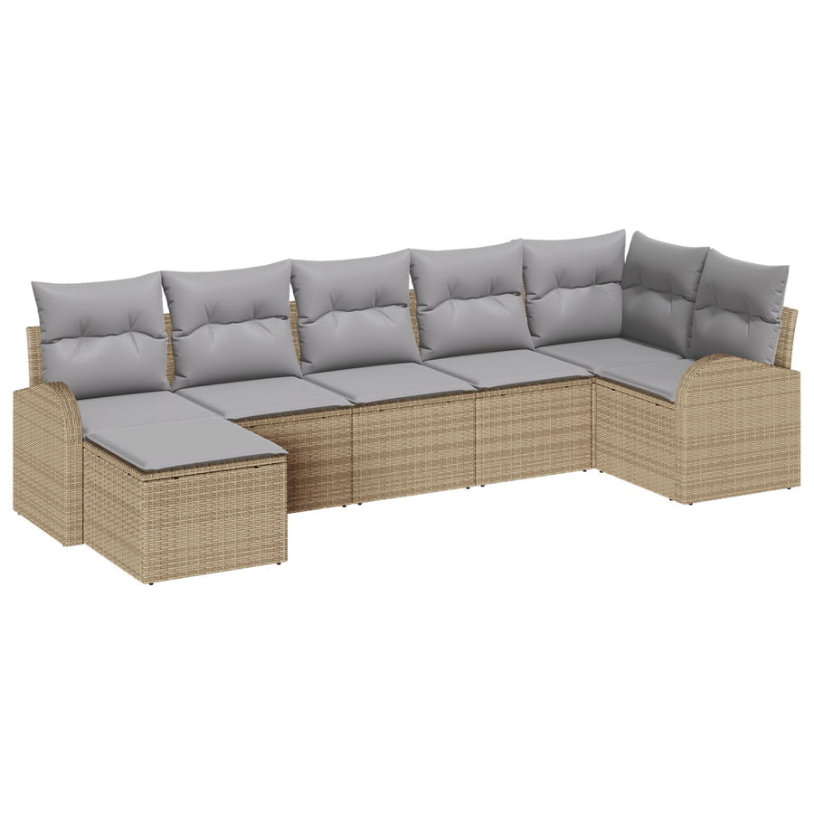 Tuinbankset Set Van 7 Beige Riet Tuinbank Rechthoekig Modern