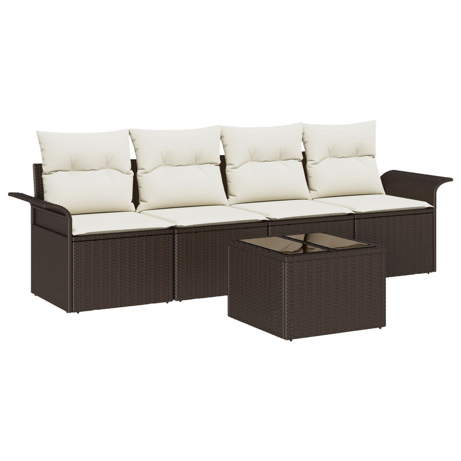 5-Delige Tuin Sofa Set Met Kussens Bruin Poly Rattan
