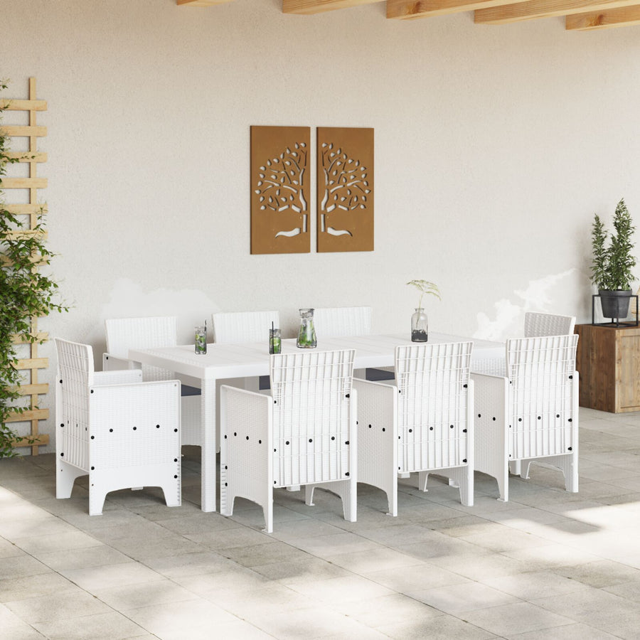 9-Delige Tuin Eetset Met Kussens Wit Poly Rattan