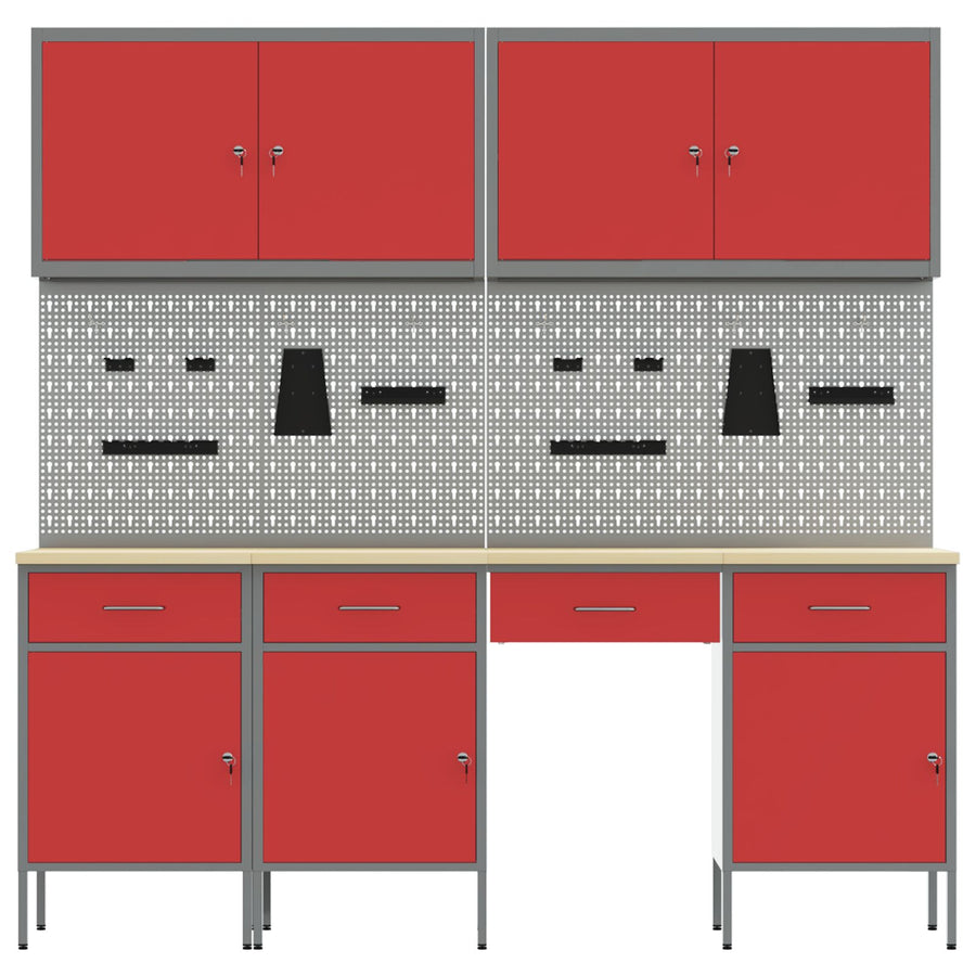10-Delige Werkbank Set Rood Staal