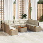 Tuinset poly rattan acacia beige 10-delig