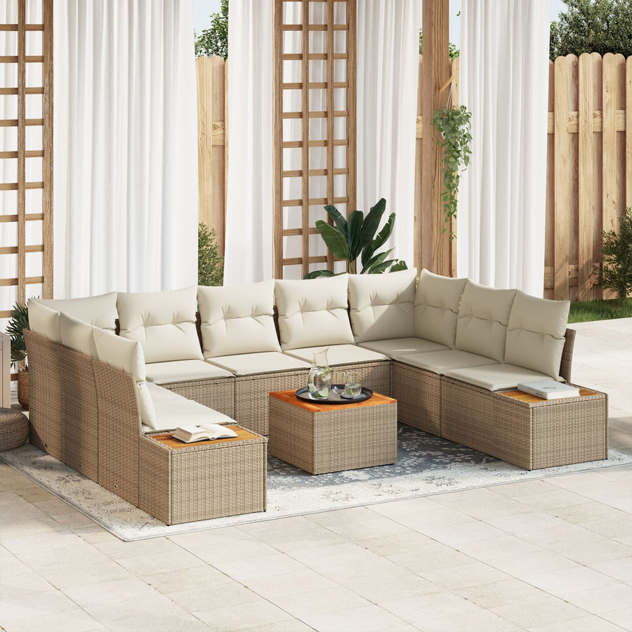 10 Delige Tuin Sofa Set Met Kussens Beige Poly Rattan Acacia