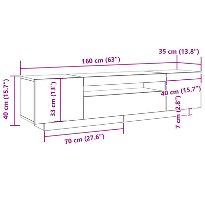 Tv-Meubel Met Led-Verlichting Zwart Eiken 160X35X40 Cm Samengesteld Hout