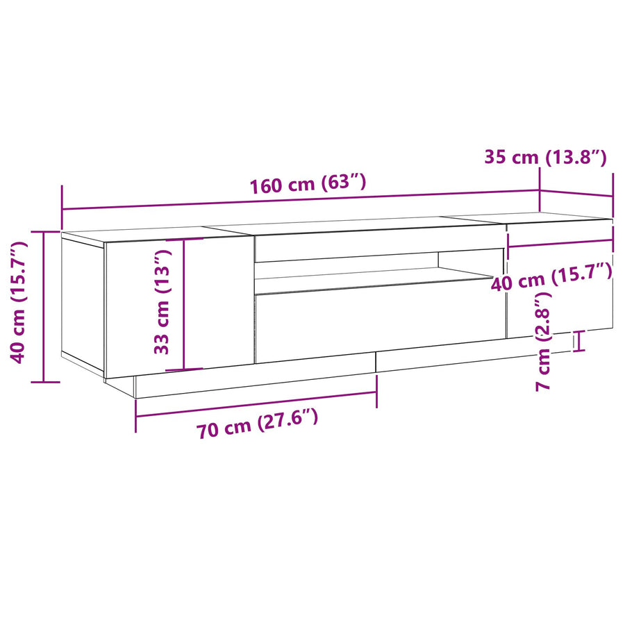 Tv-Meubel Met Led-Verlichting Zwart Eiken 160X35X40 Cm Samengesteld Hout