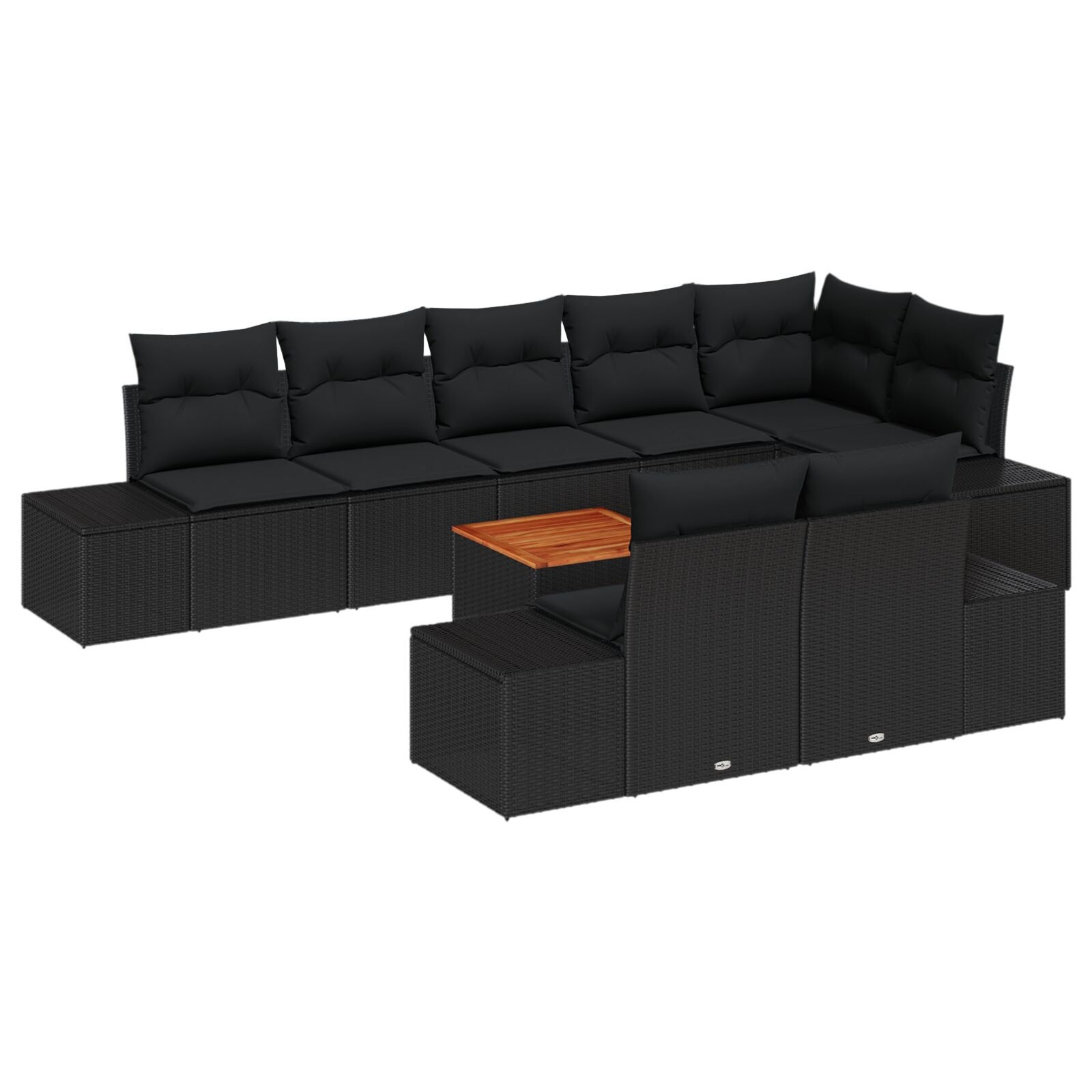 9-Delige Tuin Sofa Set Met Kussens Zwart Poly Rattan Acacia