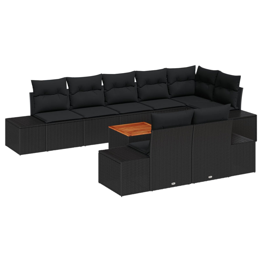 9-Delige Tuin Sofa Set Met Kussens Zwart Poly Rattan Acacia