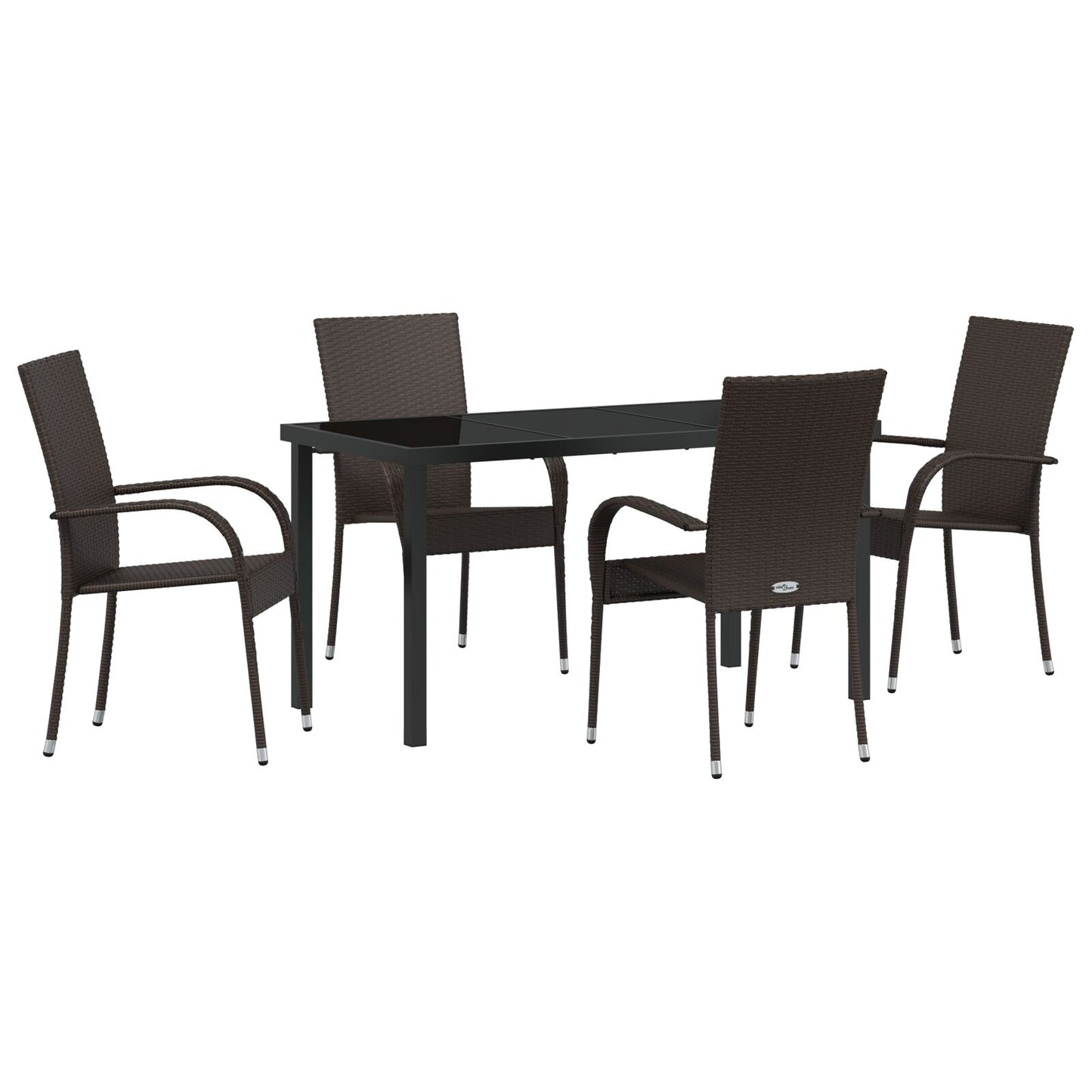 5 Delige Tuin Eettafel Set Bruin Poly Rattan