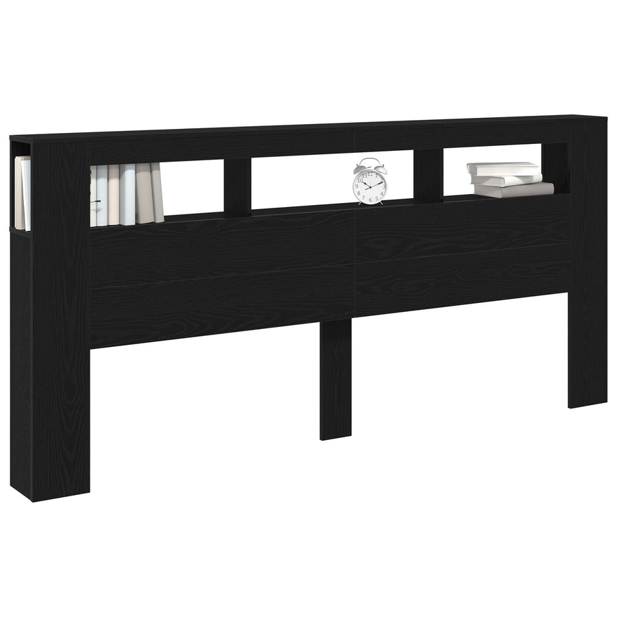Opberghoofdeksel Met Led-Verlichting Zwart Eiken 220X18,5X103,5 Cm