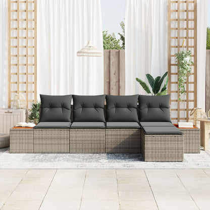 5 Delige Tuin Sofa Set Met Kussens Grijs Poly Rattan Acacia