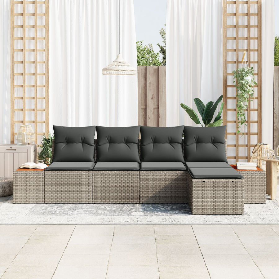 5 Delige Tuin Sofa Set Met Kussens Grijs Poly Rattan Acacia
