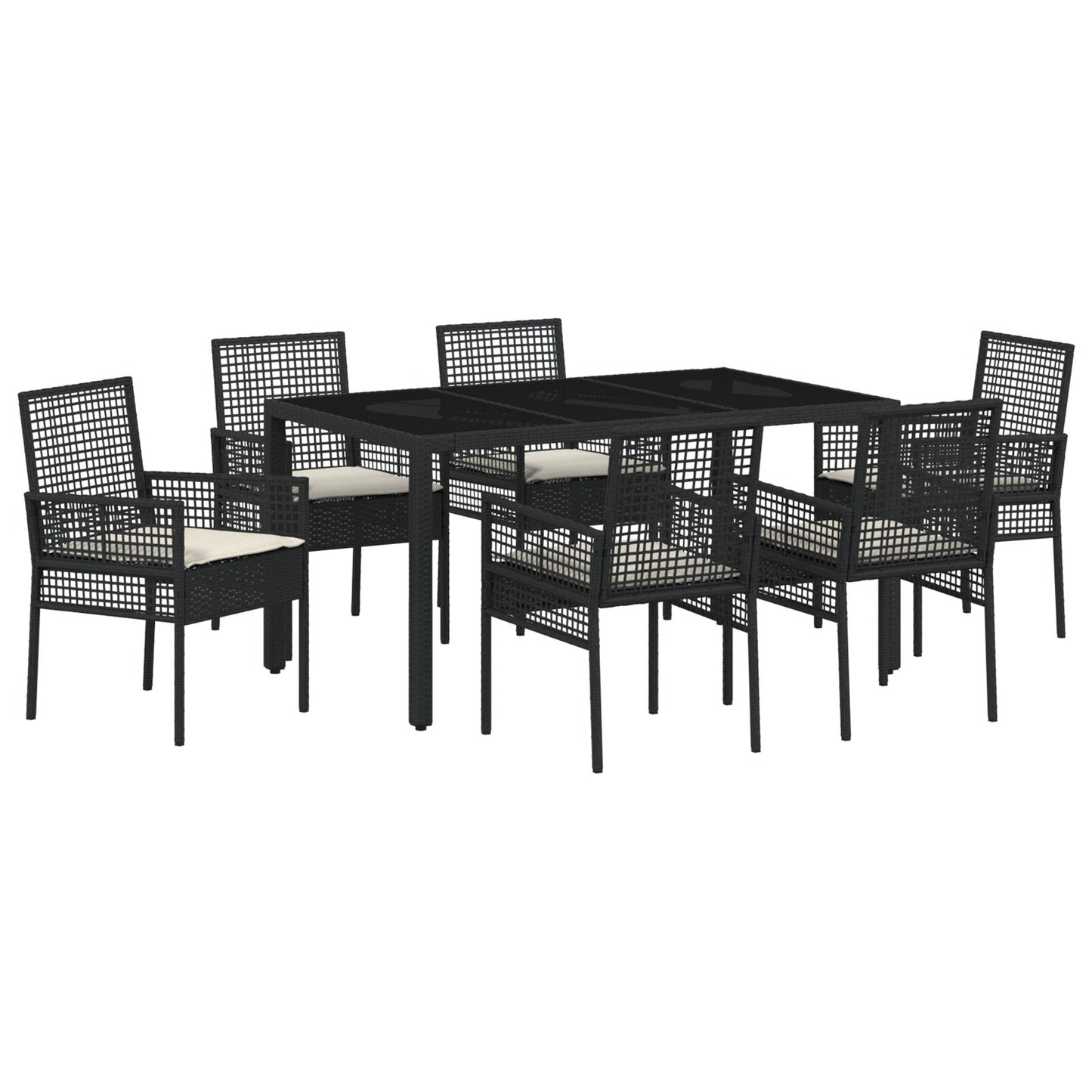 7-Delige Tuintafelset Met Kussens Zwart Poly Rattan