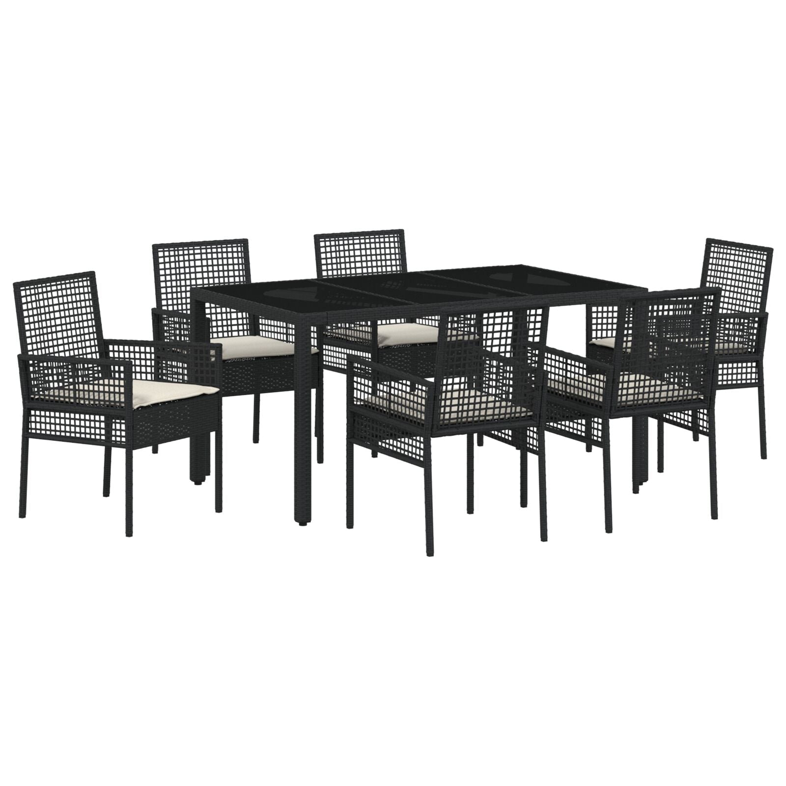 7-Delige Tuintafelset Met Kussens Zwart Poly Rattan