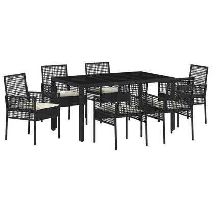 7-Delige Tuintafelset Met Kussens Zwart Poly Rattan