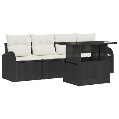 5-Delige Tuin Sofa Set Met Kussens Zwart Poly Rattan