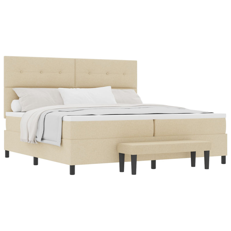 Boxspringbed Met Matras & Bank Stof Crème 200 x 200 cm Met knopen