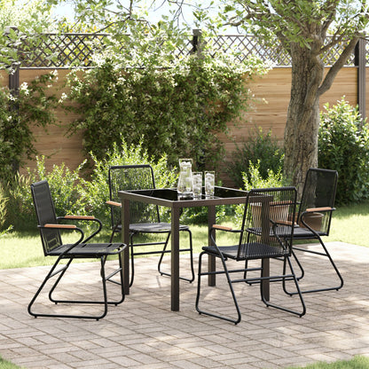 5-Delige Tuin Eetset Zwart Pvc Rotan