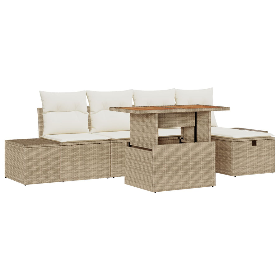 6-Delige Tuin Sofa Set Met Kussens Beige Poly Rattan
