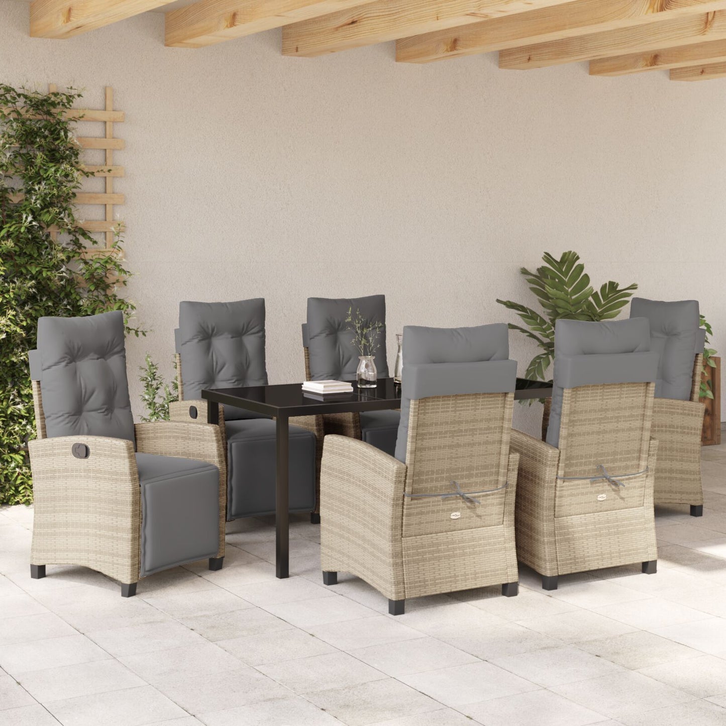 7-Delige Tuin Eetset Beige Poly Rattan