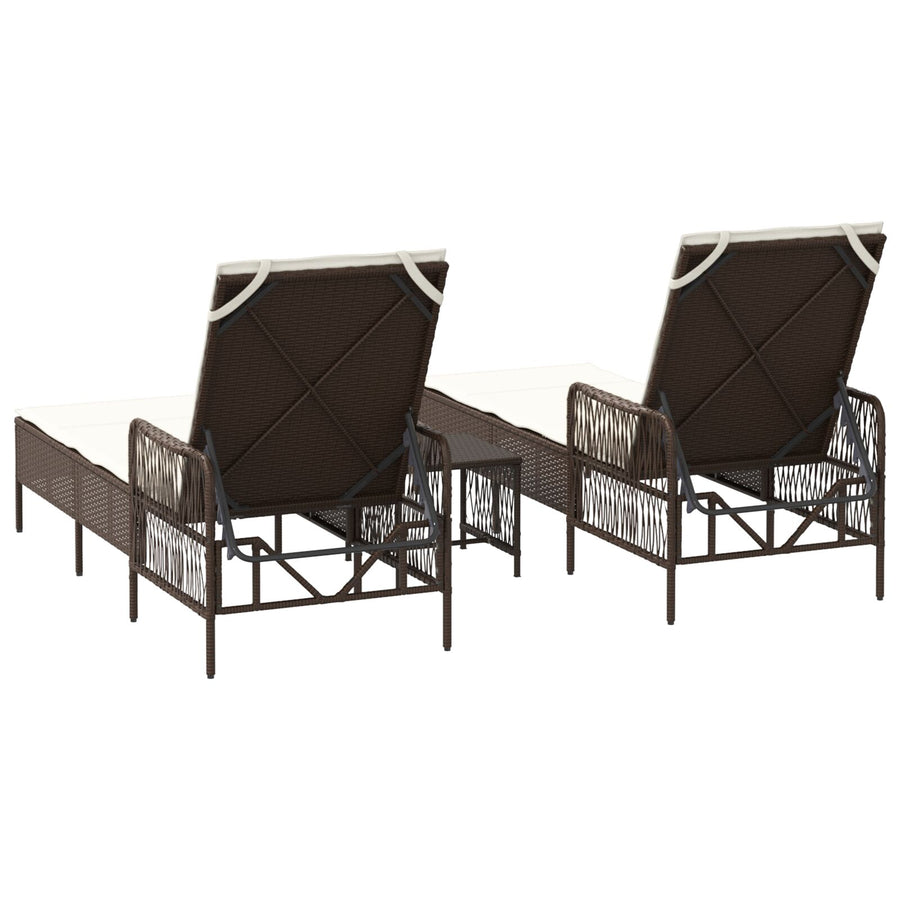 Zonnebankset Set Van 3 Bruin En Crèmewit Pe Rattan, Metaal