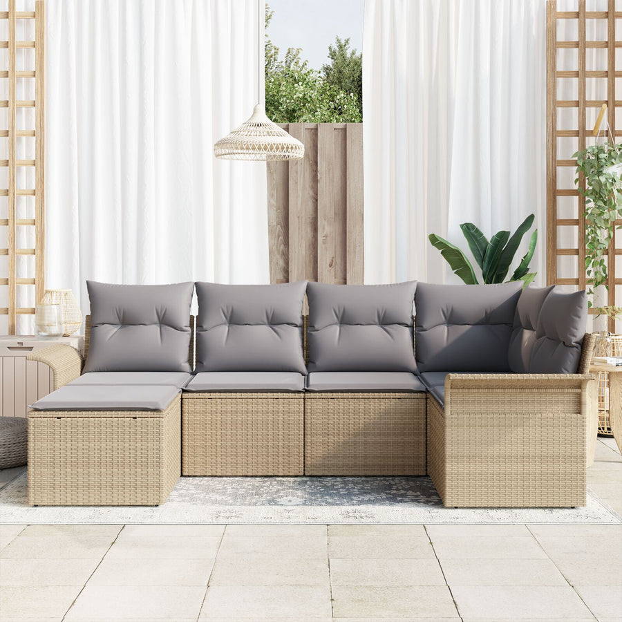 6-Delige Tuin Sofa Set Met Kussens Beige Poly Rattan