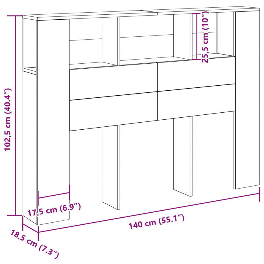 Zwarte Eikenhouten Hoofdbordkast - 140X19X104.5 Cm - Gemaakt Van Engineered Wood