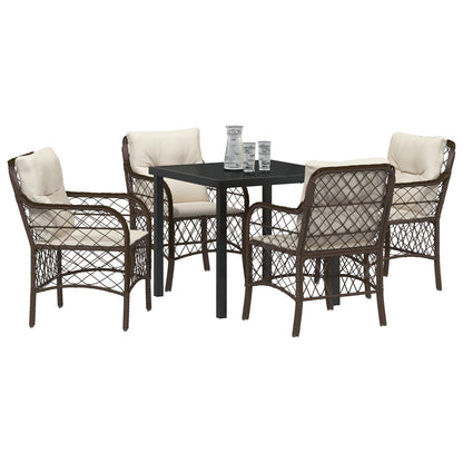 5-Delige Tuin Eetset Met Kussens Bruine Poly Rattan