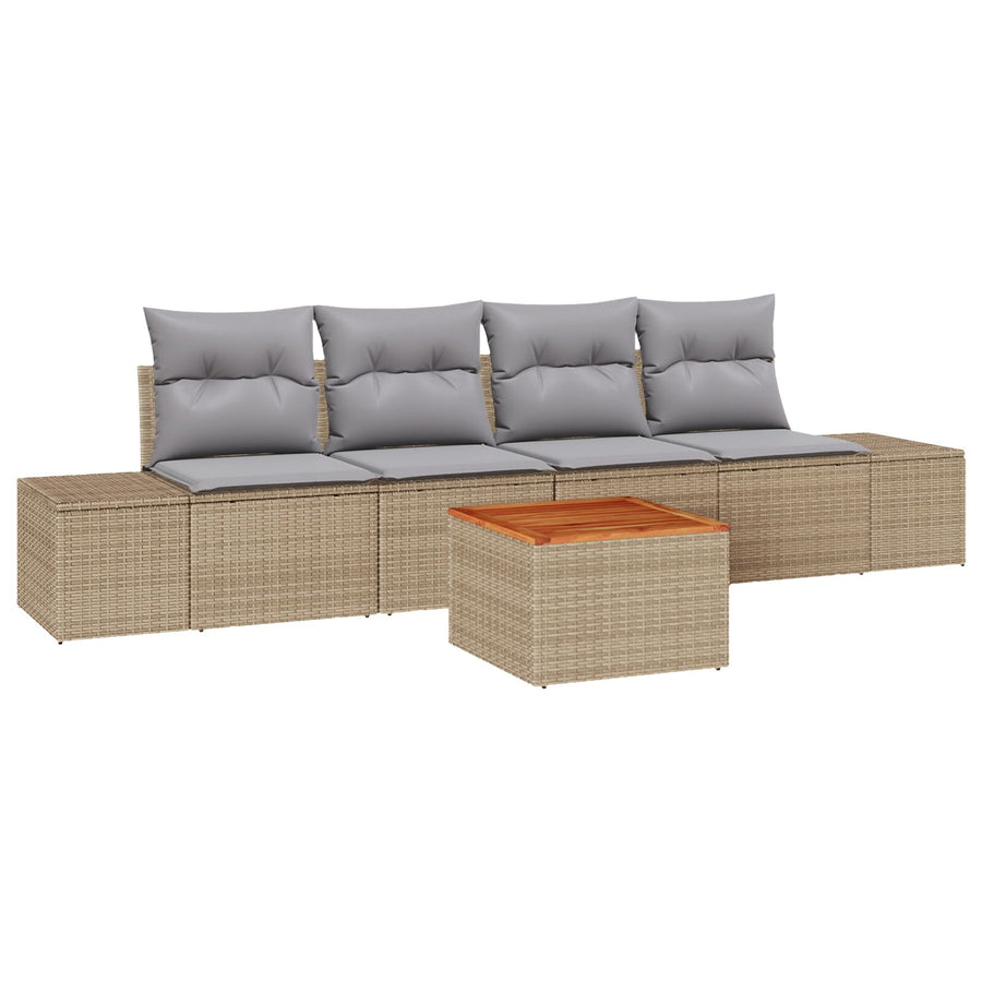 5-Delige Tuin Sofa Set Met Kussens Beige Poly Rattan Acacia