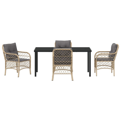 5-Delige Tuinset Met Kussens Beige Poly Rattan