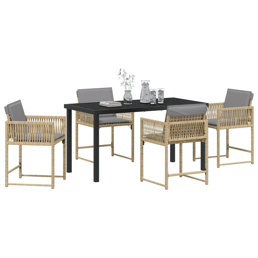 5-Delig Tuin Eetset Met Kussens Beige Poly Rattan