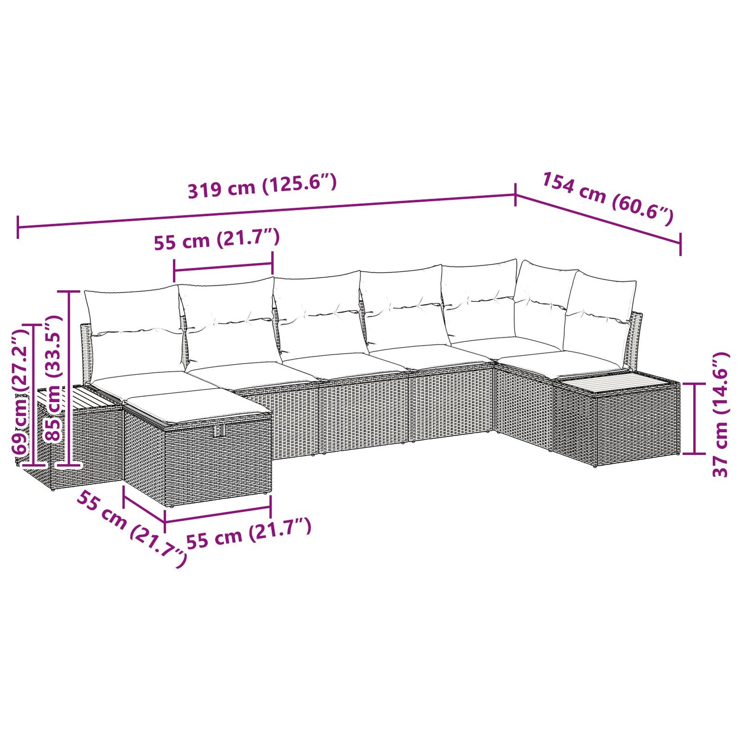 7-Delige Tuinsofa Set Met Kussens Grijze Poly Rattan