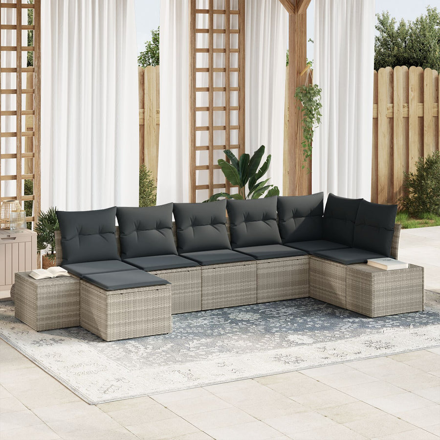 7 Delige Tuin Sofa Set Met Kussens Lichtgrijs Poly Rattan