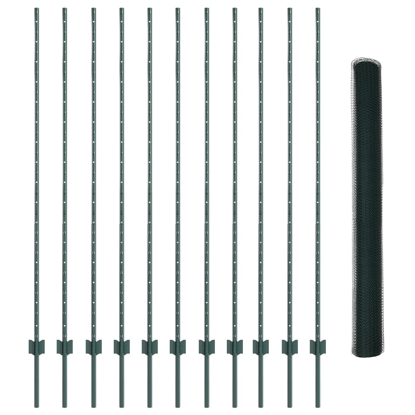Hekpalen 11 Stuks U-Channel Groen 160 Cm Staal,  Hexagon Hek Groen 1.6X25 M Staal