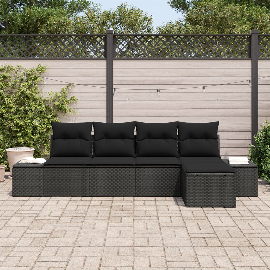 5-Delige Tuin Sofa Set Met Kussens Poly Rattan Zwart zonder tafel