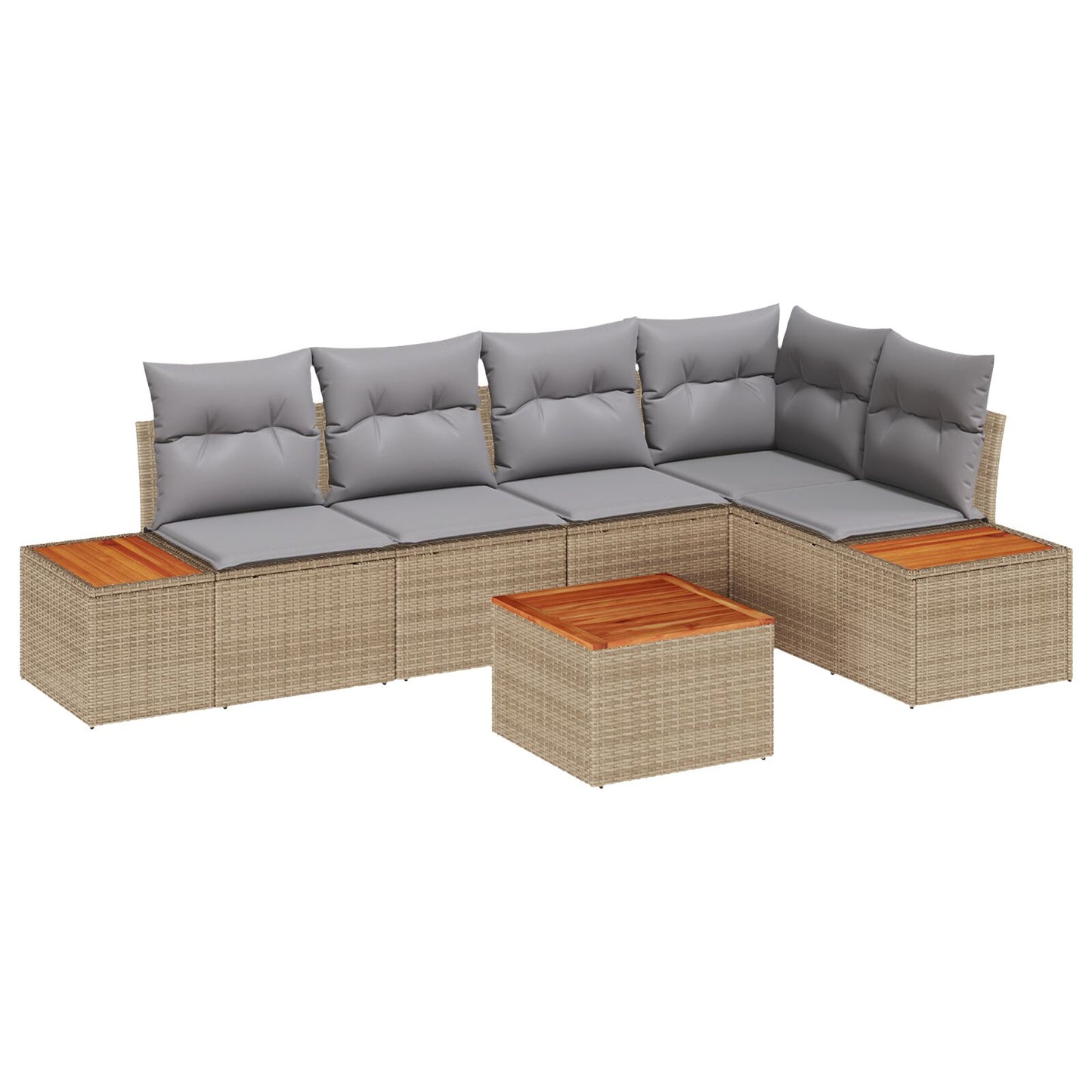 6-Delige Tuin Bank Set Met Kussens Beige Poly Rattan Acacia