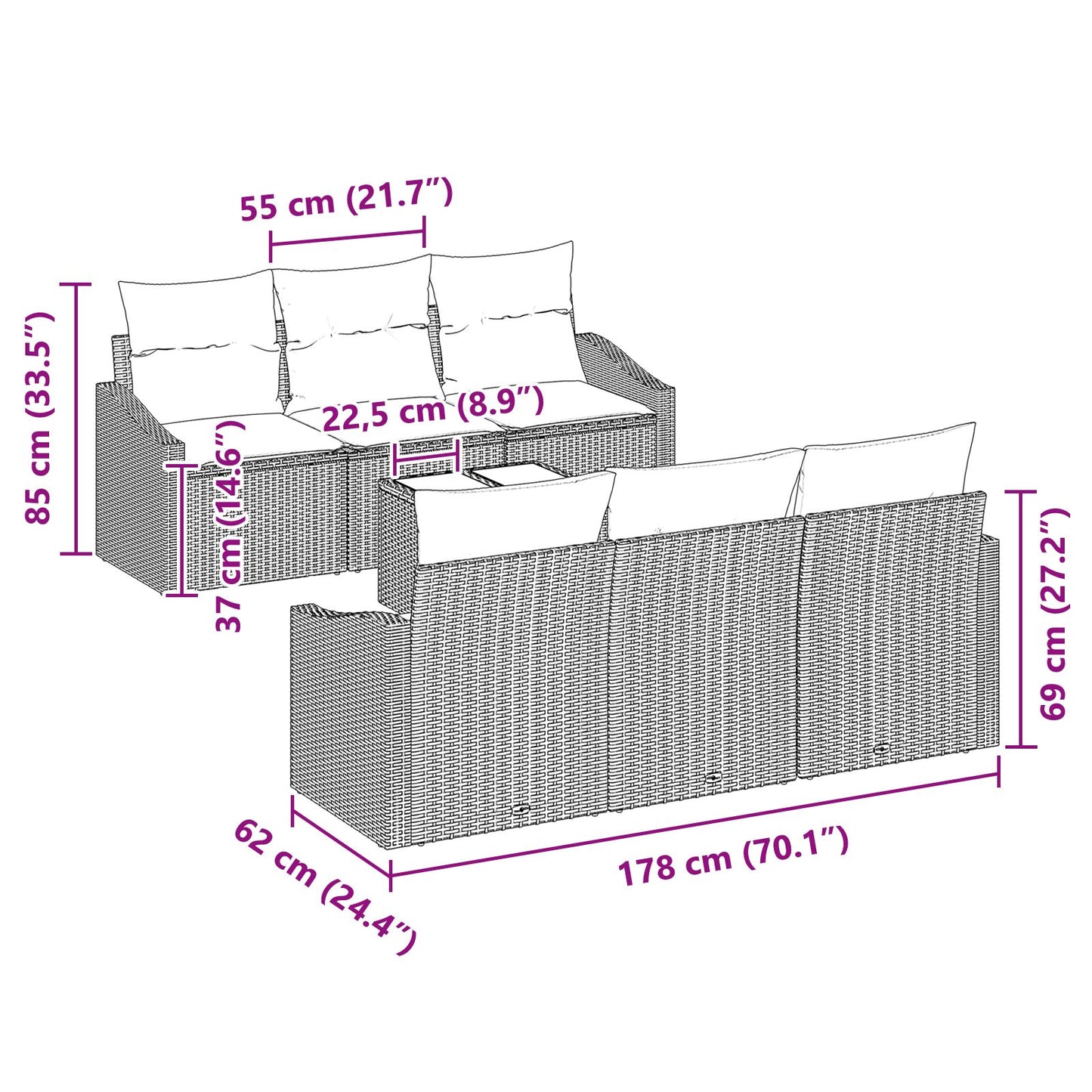 7-Delige Tuinsofa Set Met Kussens Beige Poly Rattan