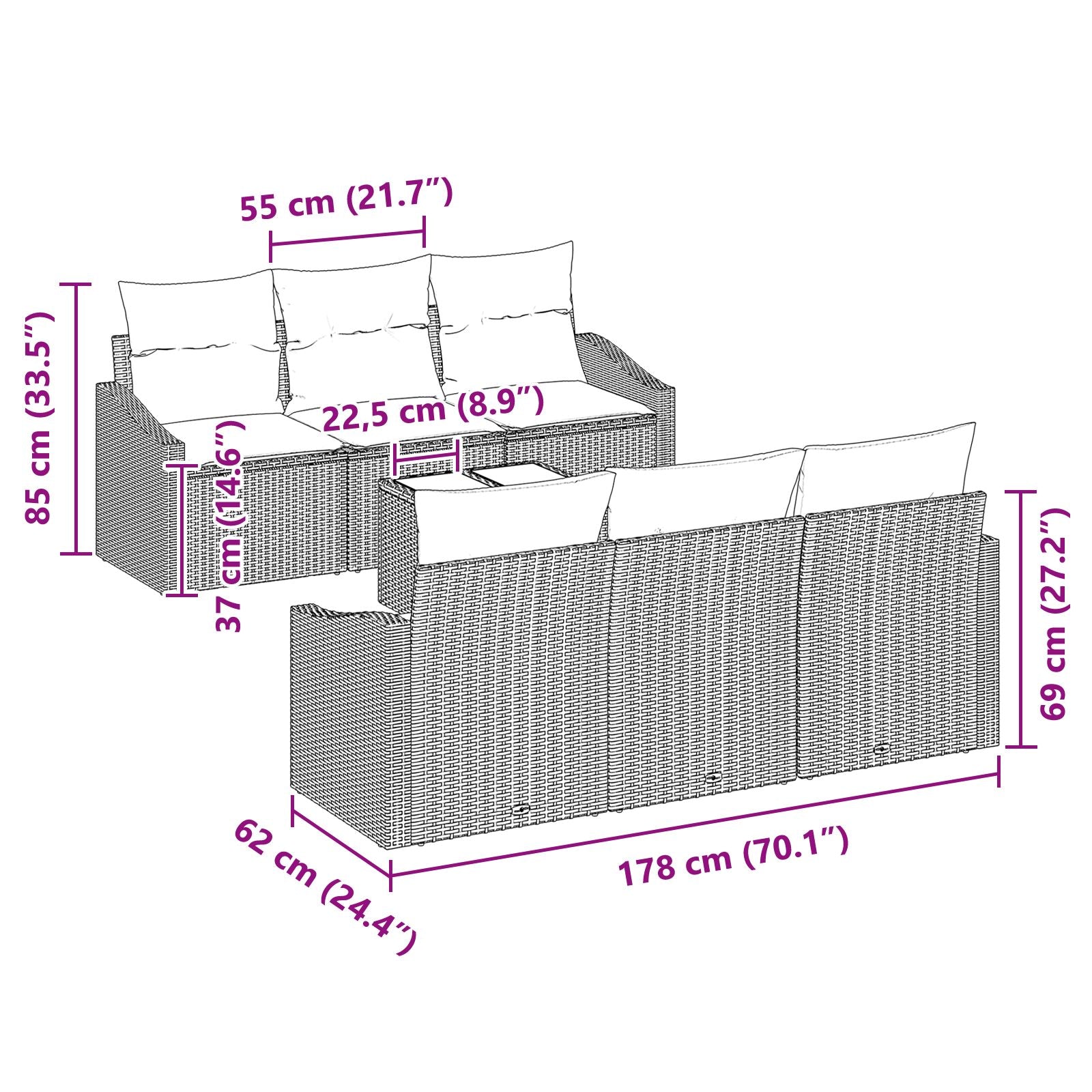 7-Delige Tuinsofa Set Met Kussens Beige Poly Rattan
