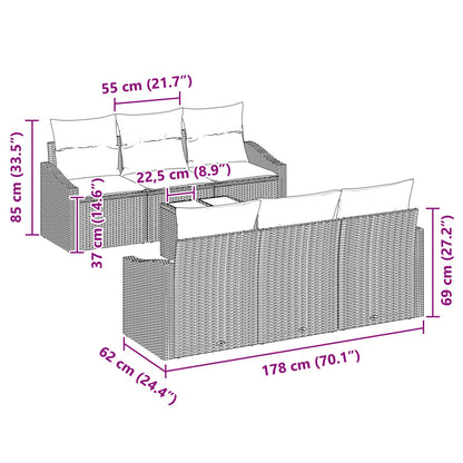 7-Delige Tuinsofa Set Met Kussens Beige Poly Rattan