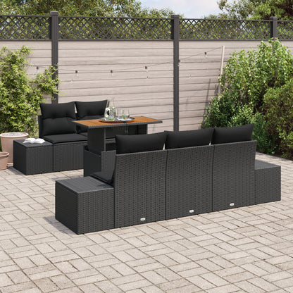 6-Delige Tuinbank Set Met Kussens Zwart Poly Rattan