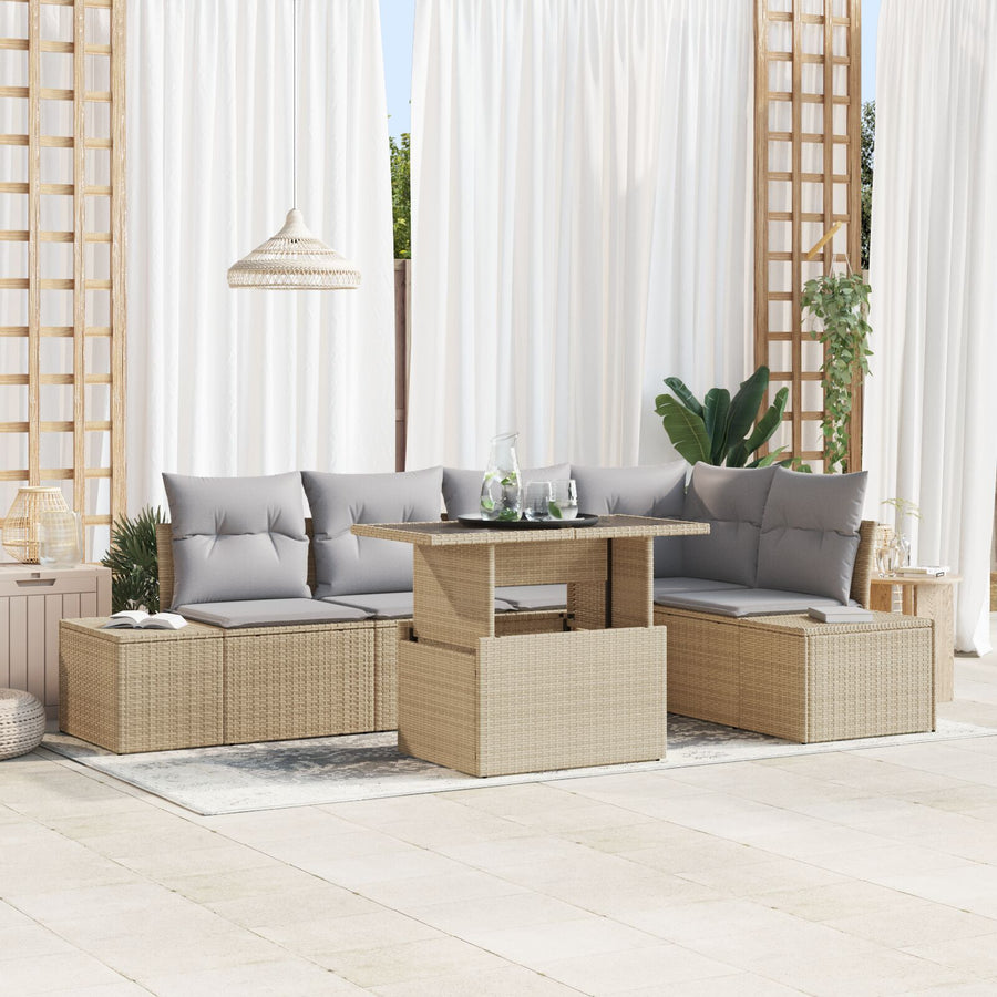 Tuin Sofa Set 6 Deeltjes Beige, Grijs Rattan, Polyester Tuin Sofa
