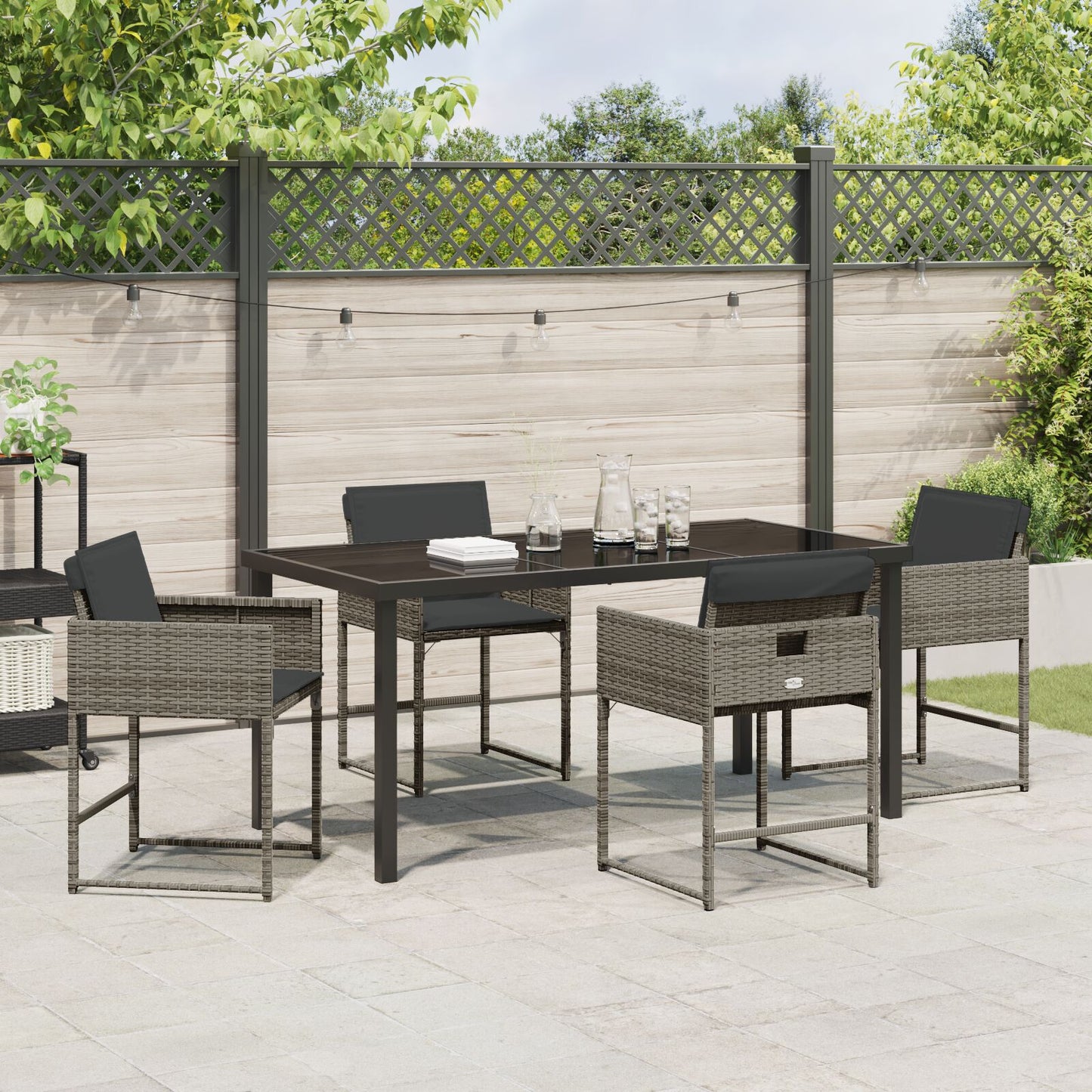 5-Delige Tuindining Set Met Kussens Grijs Poly Rattan