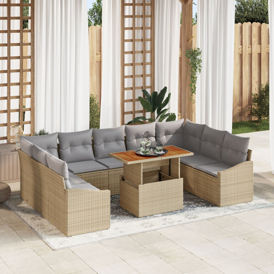 10-Delige Tuin Sofa Set Met Kussens Beige Poly Riet