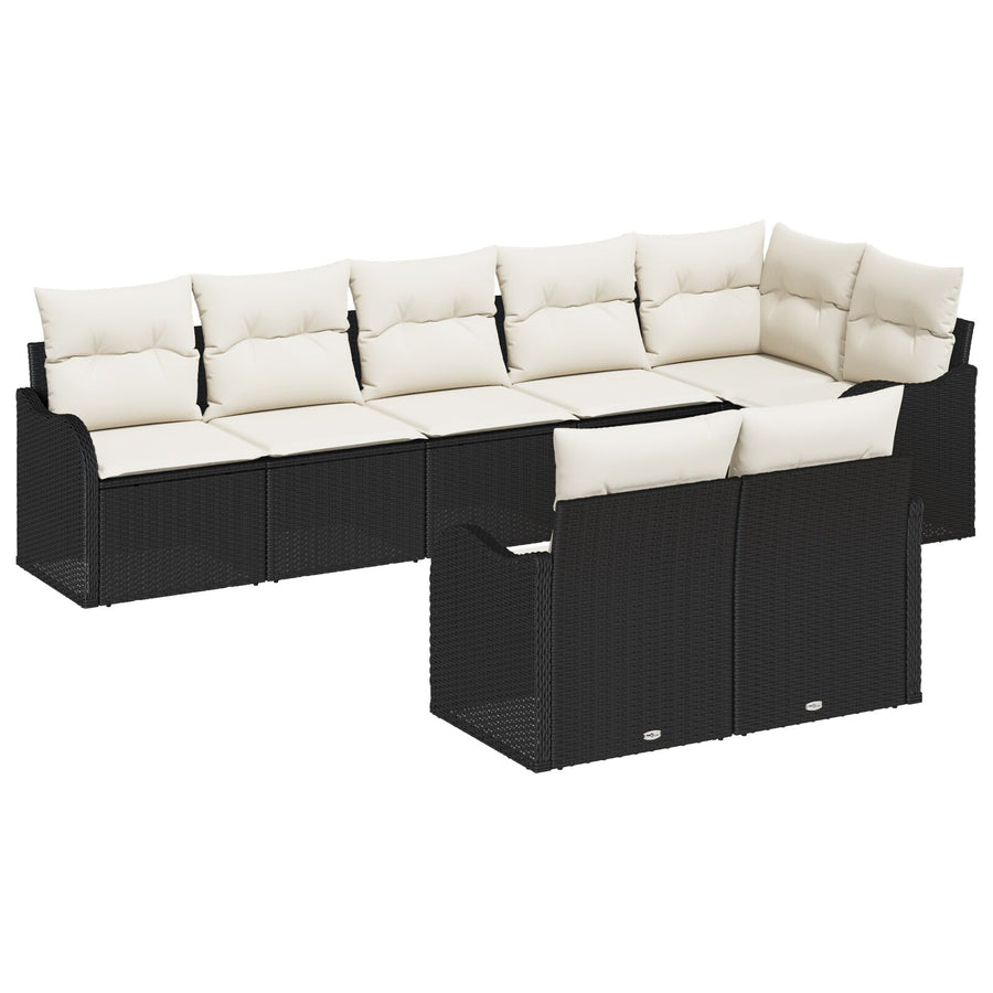 8-delige Tuin Sofa Set met Kussens Zwart Poly Rattan, vidaXL 2-Zitter Tuin Sofa met Kussens Zwart Poly Rattan
