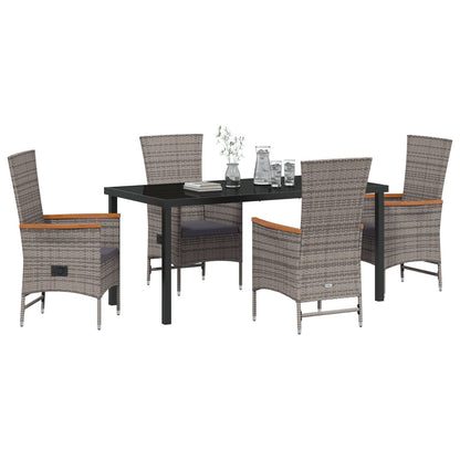 5-Delig Tuin Eetset Met Kussens Grijs Poly Rattan