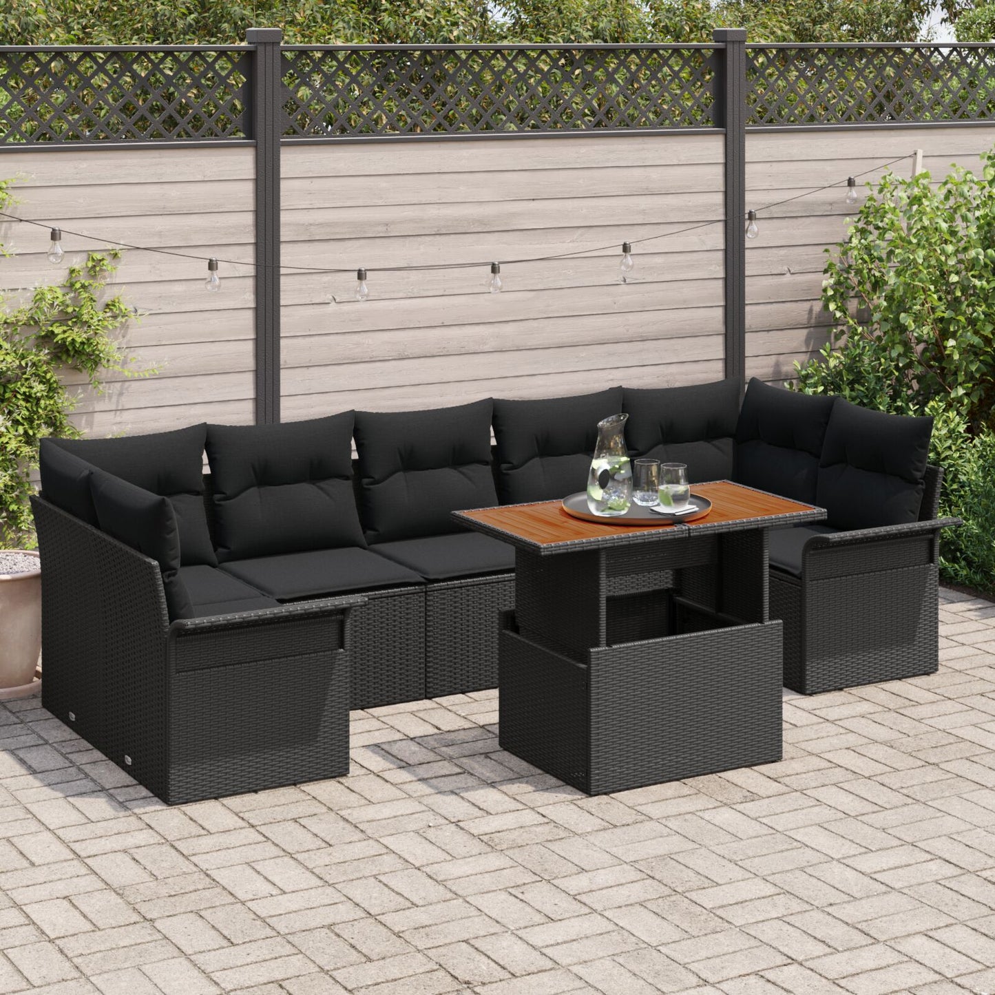 8-Delige Tuin Sofa Set Met Kussens Zwart Poly Rattan Acacia