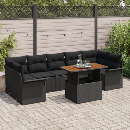 8-Delige Tuin Sofa Set Met Kussens Zwart Poly Rattan Acacia