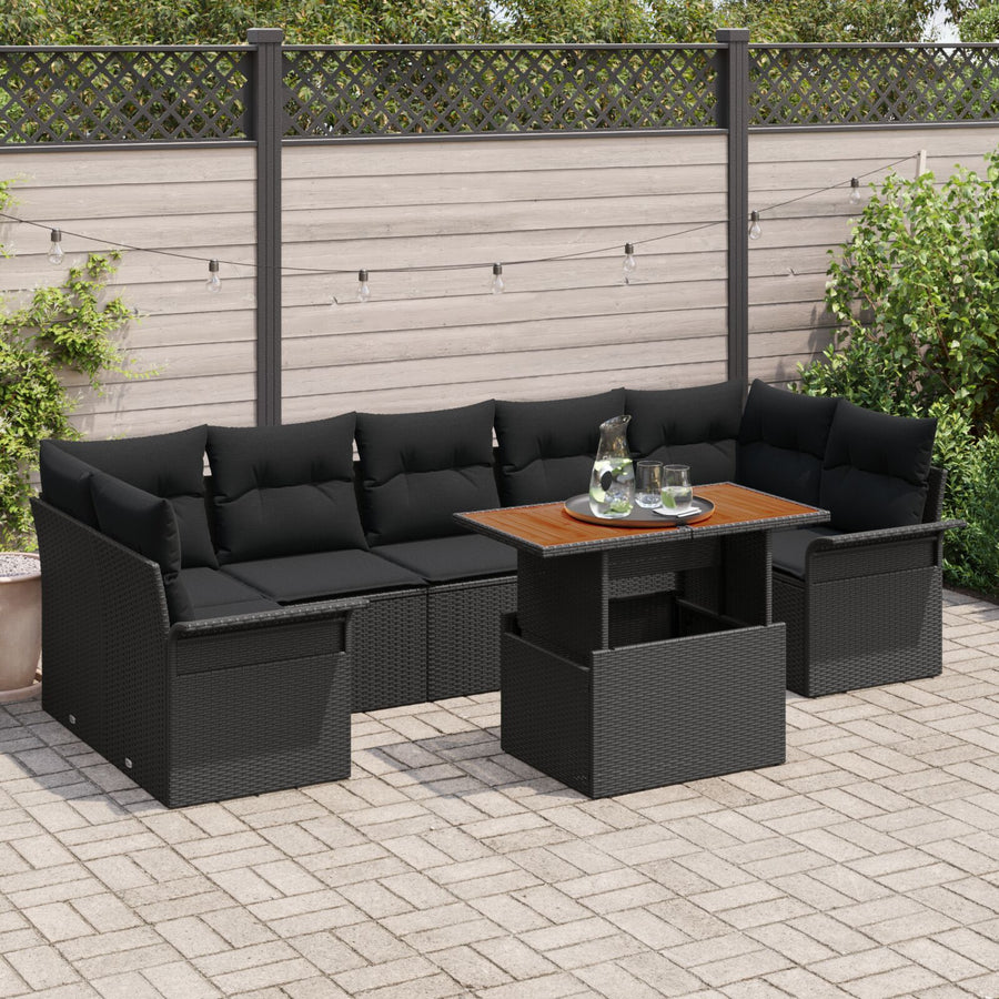 8-Delige Tuin Sofa Set Met Kussens Zwart Poly Rattan Acacia