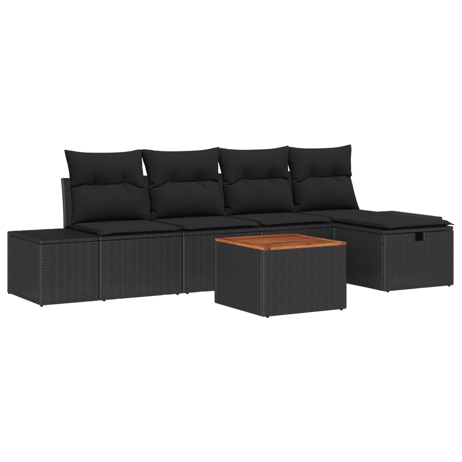 Tuinbank Set Set Van 6 Zwart Synthetisch Rattan, Stof, Staal Wit